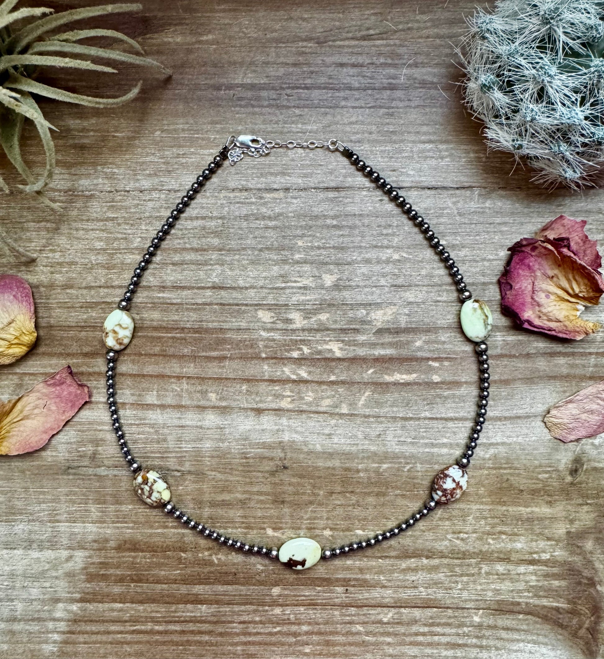 5 Magnesite Lemon Turquoise Choker And Sterling Silver Pearls - West Spork Mercantile