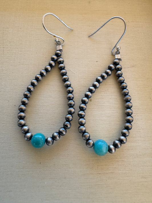 Kingman Turquoise & Sterling Silver Pearl Earrings - West Spork Mercantile