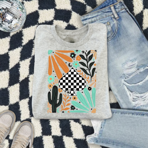 Checkered spade spring sublimation T-shirt