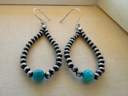 Kingman Turquoise & Sterling Silver Pearl Earrings - West Spork Mercantile
