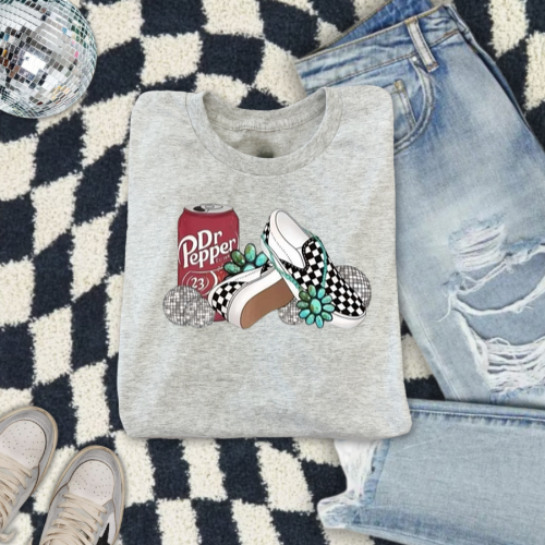 Dr. P & checkered shoes  sublimation T-shirt - West Spork Mercantile