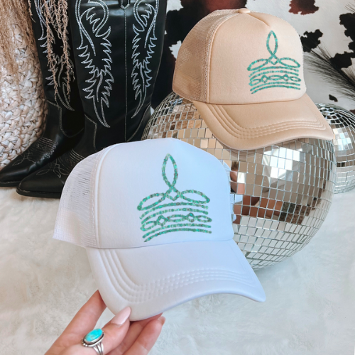 Turquoise boot stitch western trucker hat