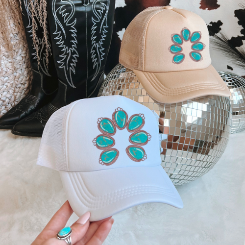 Turquoise squash blossom western trucker hat