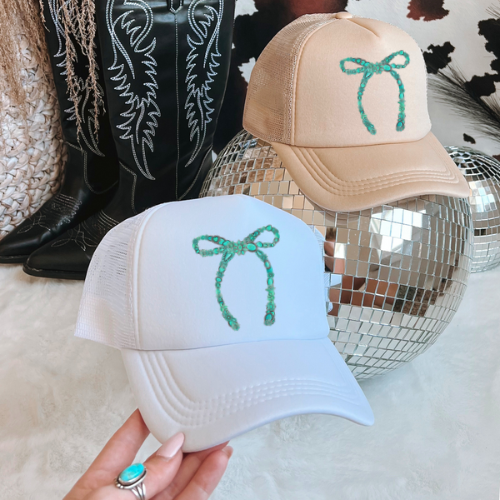 Turquoise bow western trucker hat