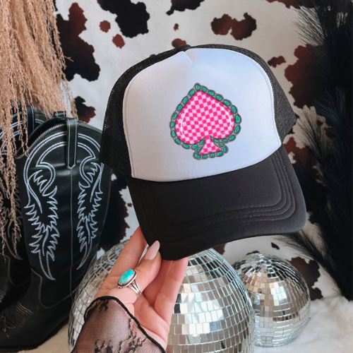 Pink checkered spade western trucker hat - West Spork Mercantile