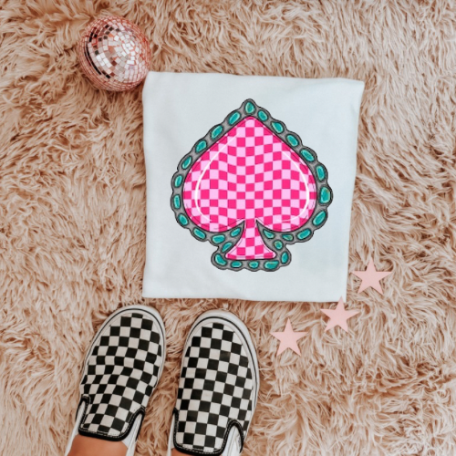 The pink checkered spade sublimation T-shirt