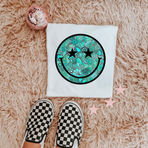 Turquoise smiley  sublimation  T-shirt