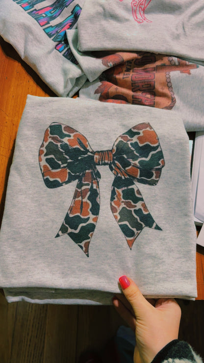 Camo  bow  tee sublimation T-shirt - West Spork Mercantile