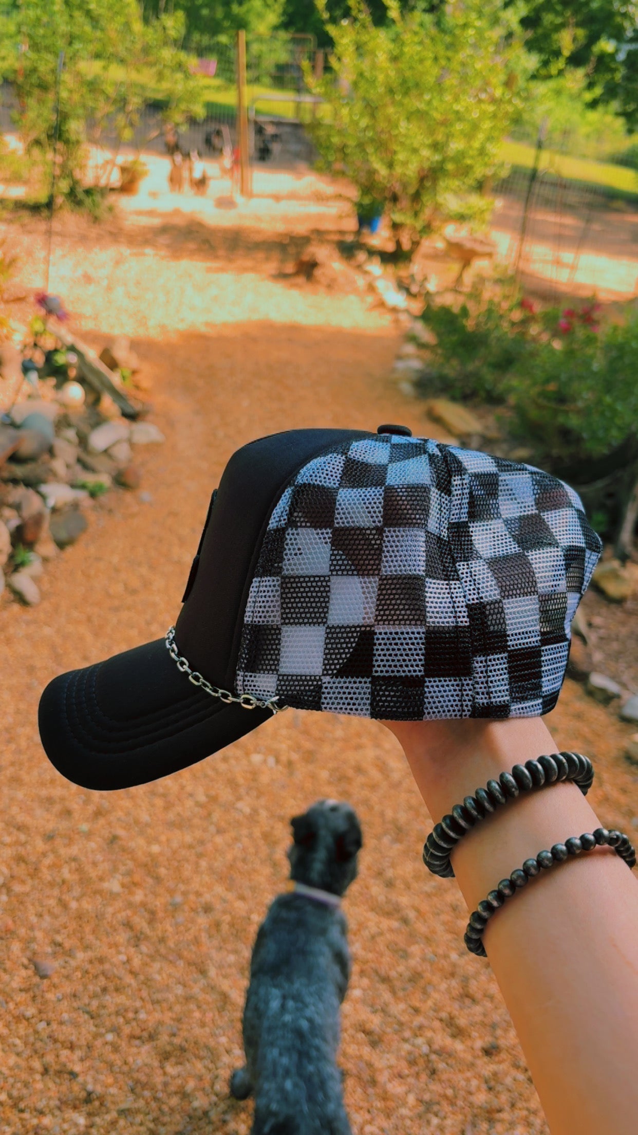 Dice roll  + checkered mesh trucker hat