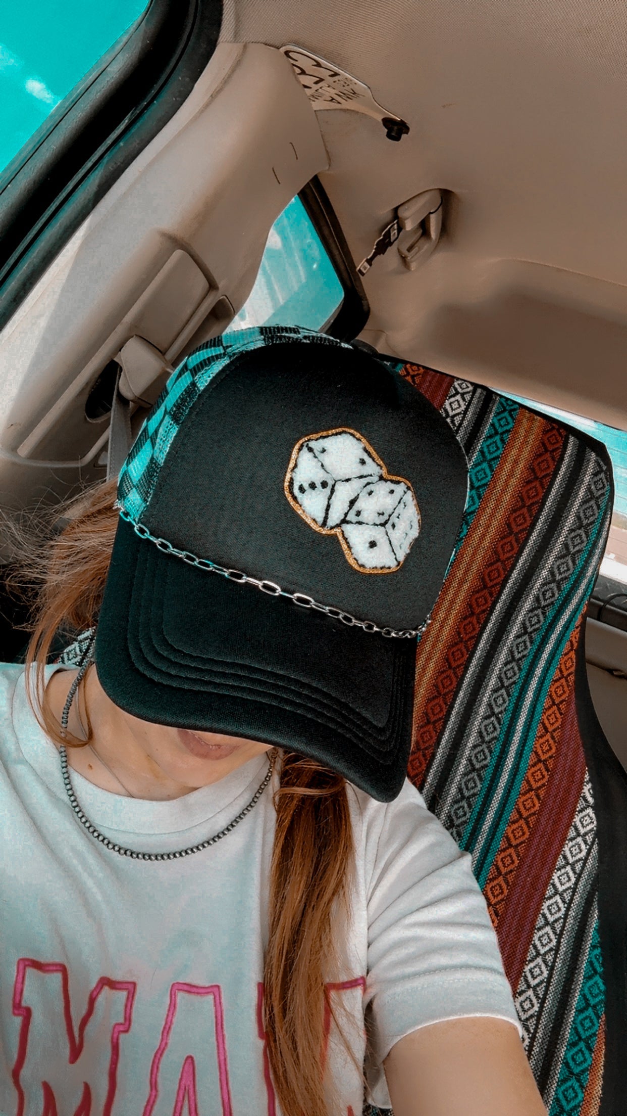 Dice roll  + checkered mesh trucker hat
