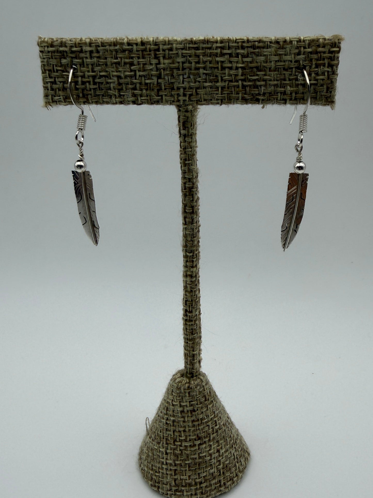 Marvin Arviso – Sterling Silver Feather Earrings (No Turquoise)