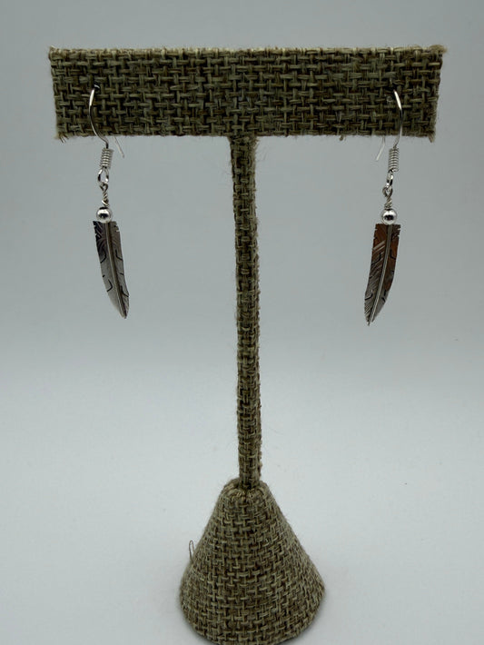 Marvin Arviso – Sterling Silver Feather Earrings (No Turquoise)