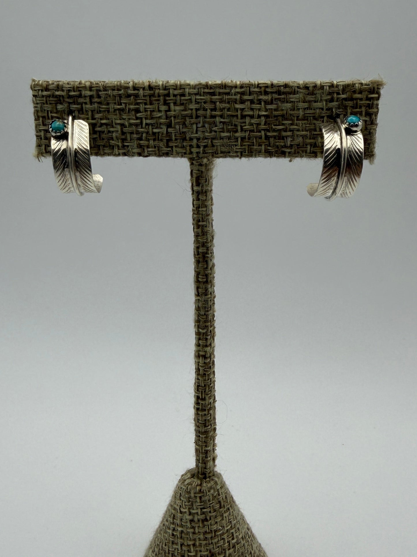 Aaron Davis – Sterling Silver Feather Half-Hoops with Turquoise