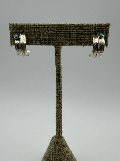 Aaron Davis – Sterling Silver Feather Half-Hoops with Turquoise