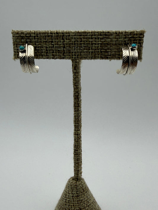 Aaron Davis – Sterling Silver Feather Half-Hoops with Turquoise