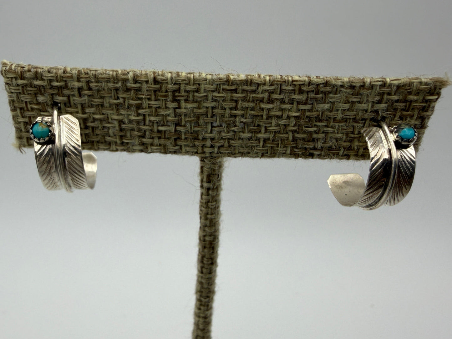 Aaron Davis – Sterling Silver Feather Half-Hoops with Turquoise