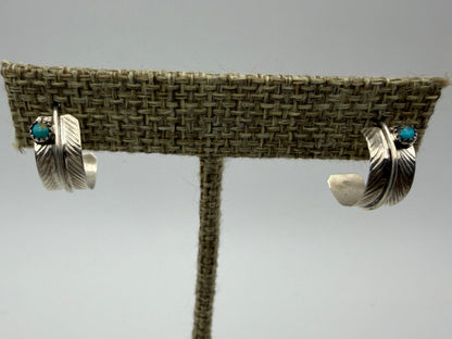 Aaron Davis – Sterling Silver Feather Half-Hoops with Turquoise