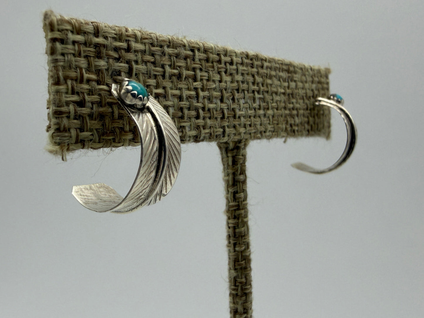 Aaron Davis – Sterling Silver Feather Half-Hoops with Turquoise