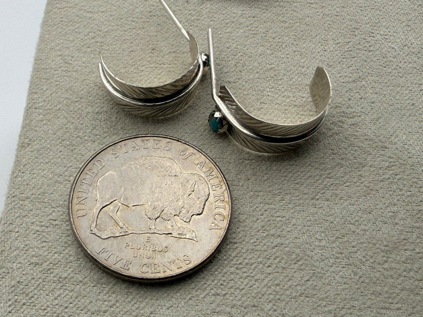 Aaron Davis – Sterling Silver Feather Half-Hoops with Turquoise