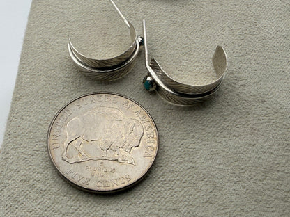 Aaron Davis – Sterling Silver Feather Half-Hoops with Turquoise