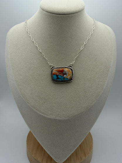 Shinay Begay – Spiny Oyster & Turquoise Inlay Necklace