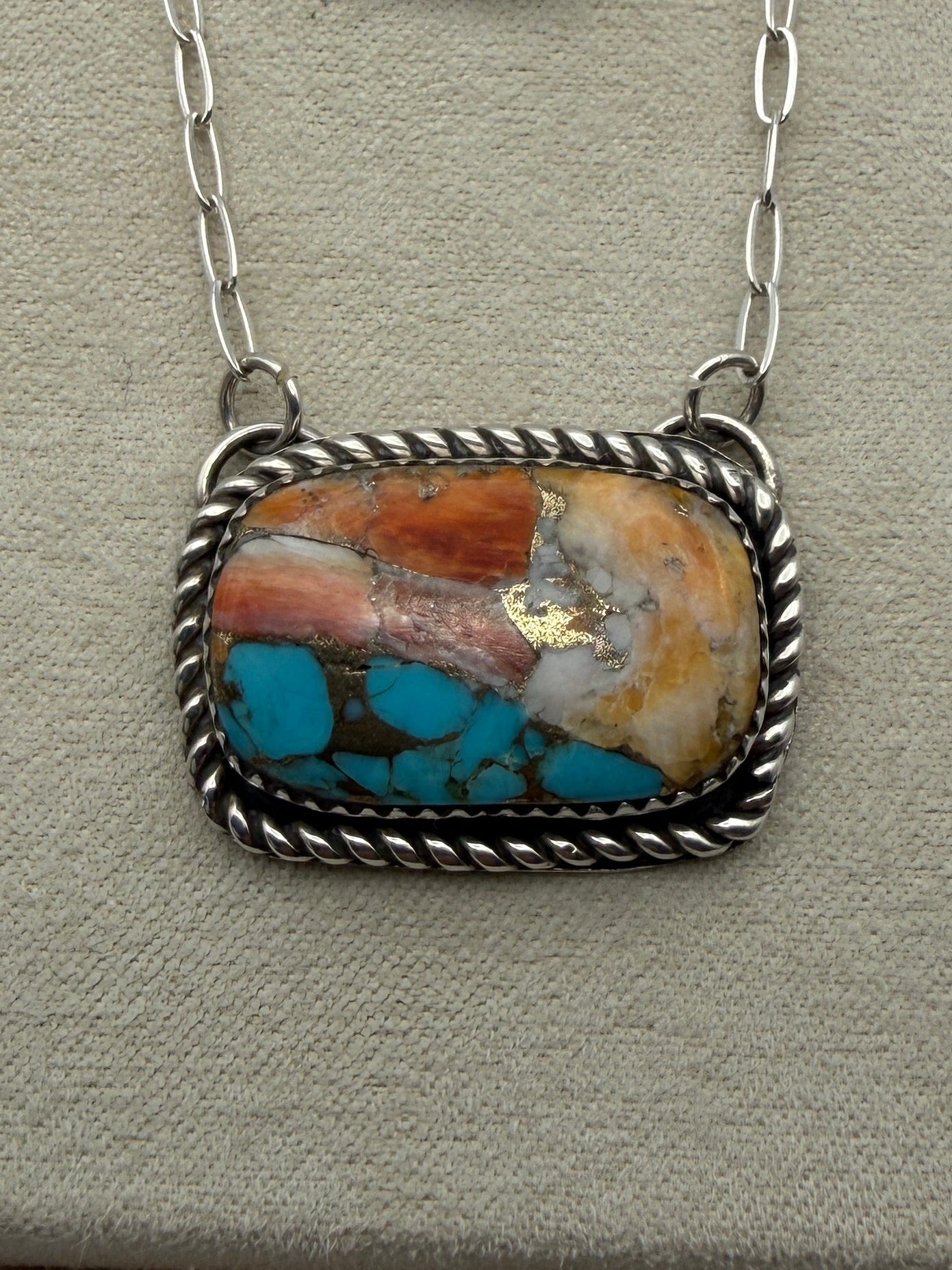 Shinay Begay – Spiny Oyster & Turquoise Inlay Necklace