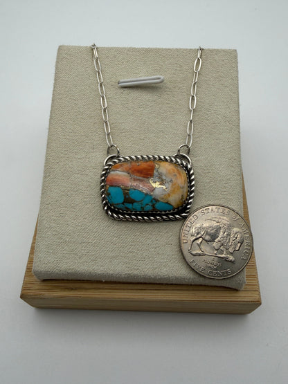 Shinay Begay – Spiny Oyster & Turquoise Inlay Necklace