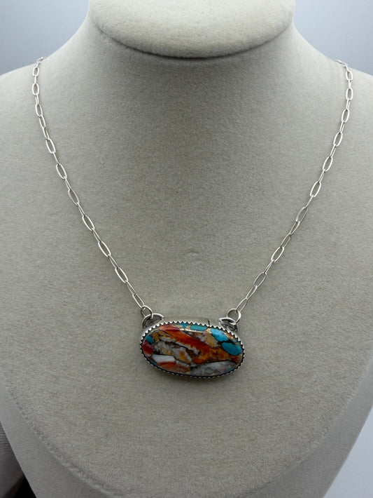 Shinay Begay – Oval Spiny Oyster &amp; Turquoise Fusion Necklace
