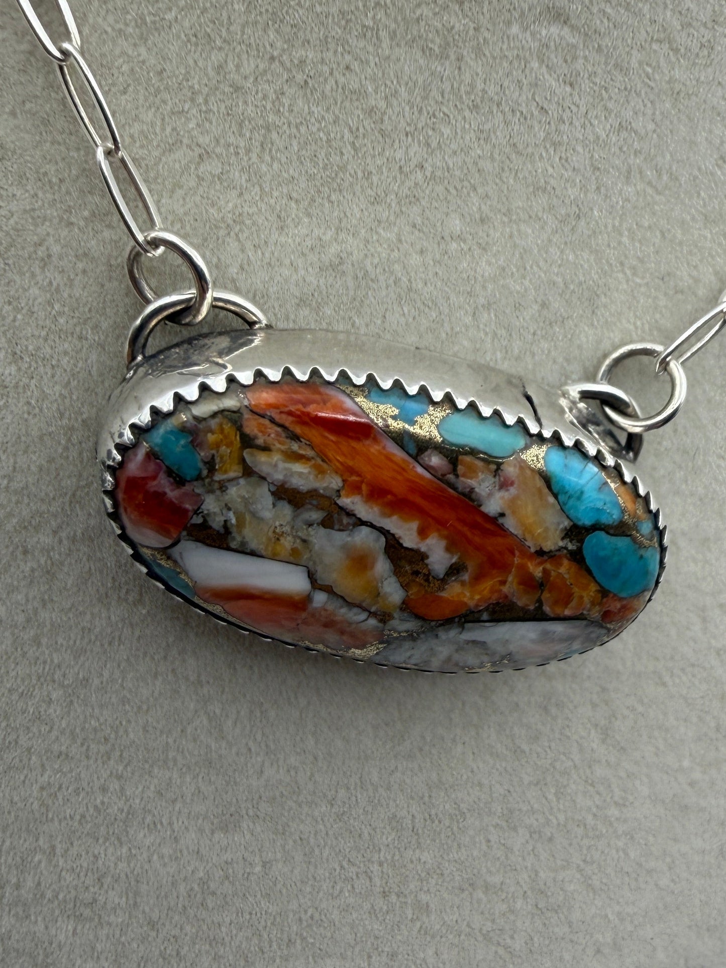 Shinay Begay – Oval Spiny Oyster &amp; Turquoise Fusion Necklace