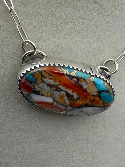 Shinay Begay – Oval Spiny Oyster &amp; Turquoise Fusion Necklace