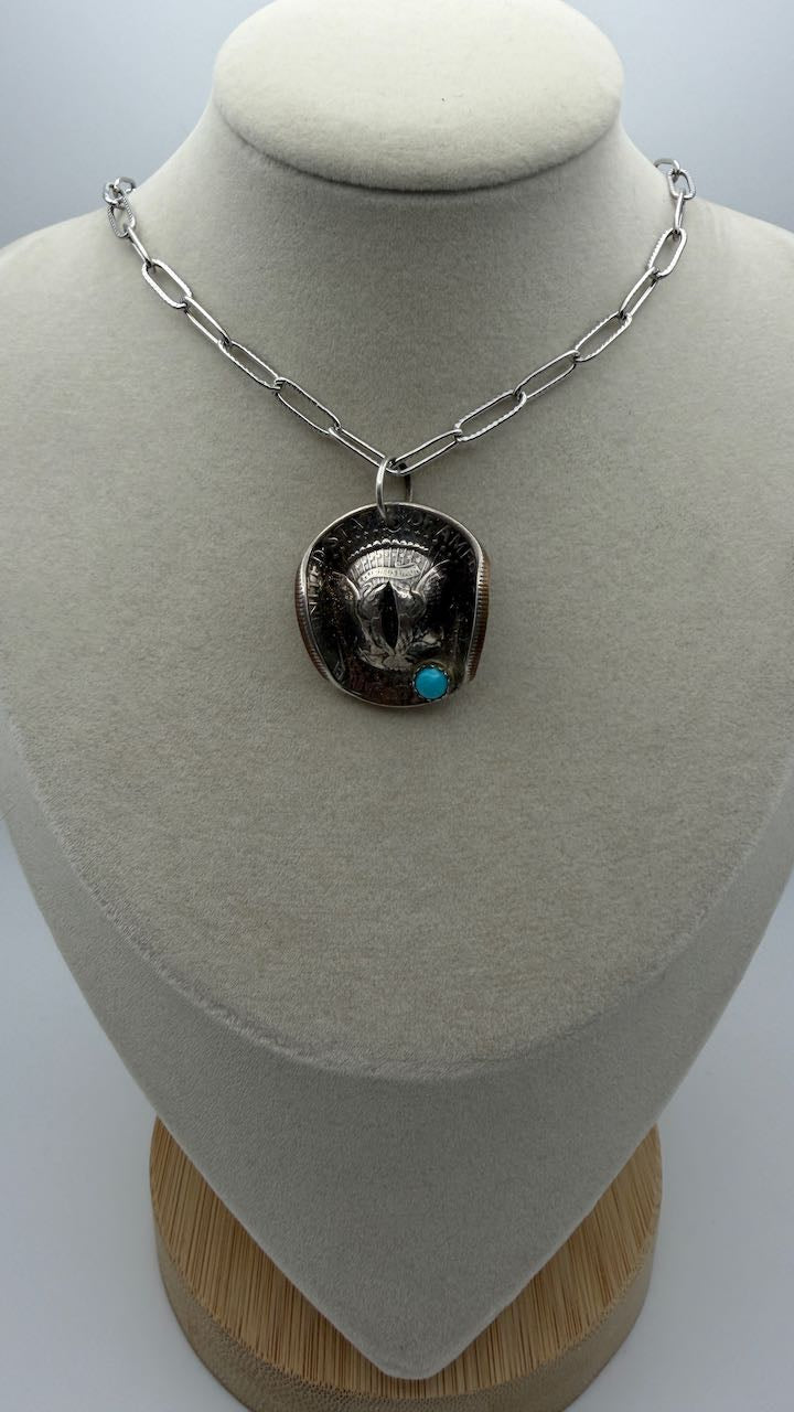 Coin Cowboy – Kingman Turquoise Half Dollar Pendant - SBS!
