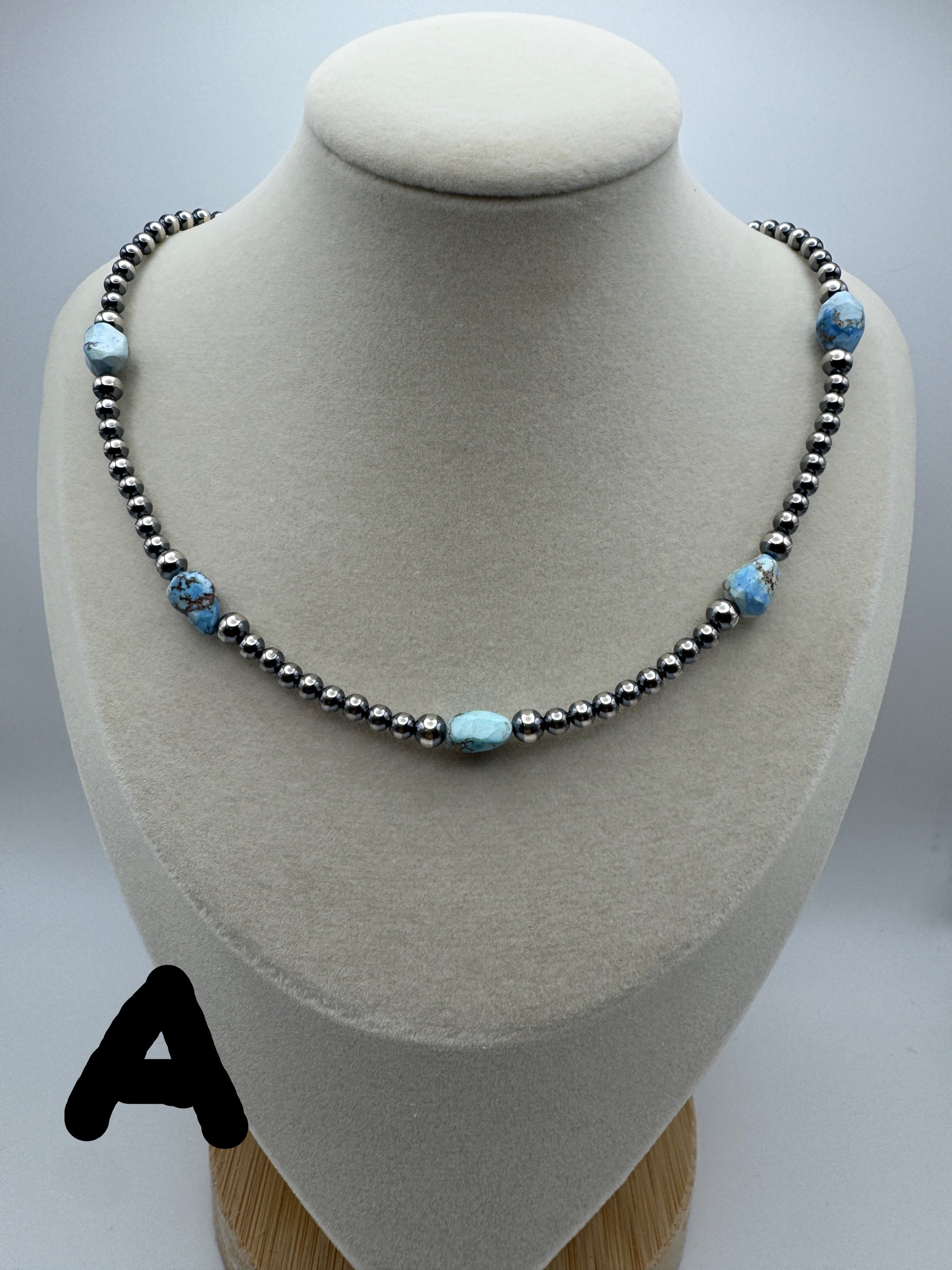 16" -18” Golden Hills Turquoise and Sterling Pearl Necklace - West Spork Mercantile