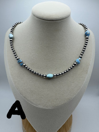 16" -18” Golden Hills Turquoise and Sterling Pearl Necklace - West Spork Mercantile