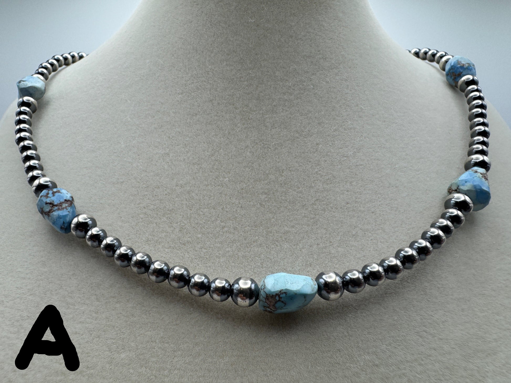 16" -18” Golden Hills Turquoise and Sterling Pearl Necklace - West Spork Mercantile