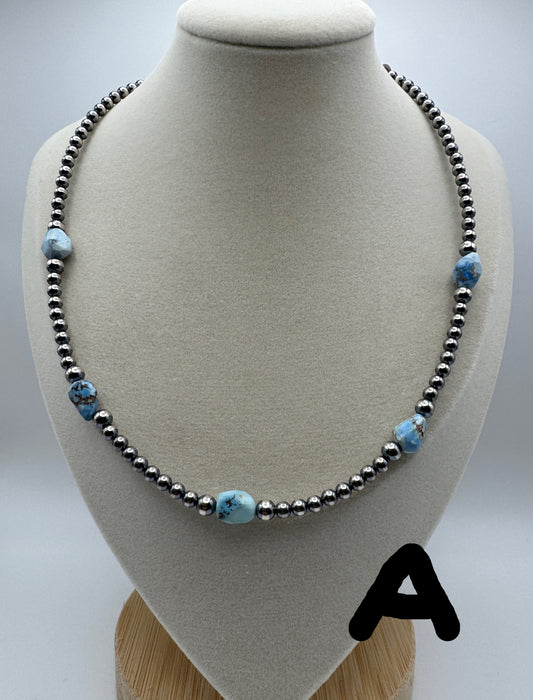 16" -18” Golden Hills Turquoise and Sterling Pearl Necklace - West Spork Mercantile