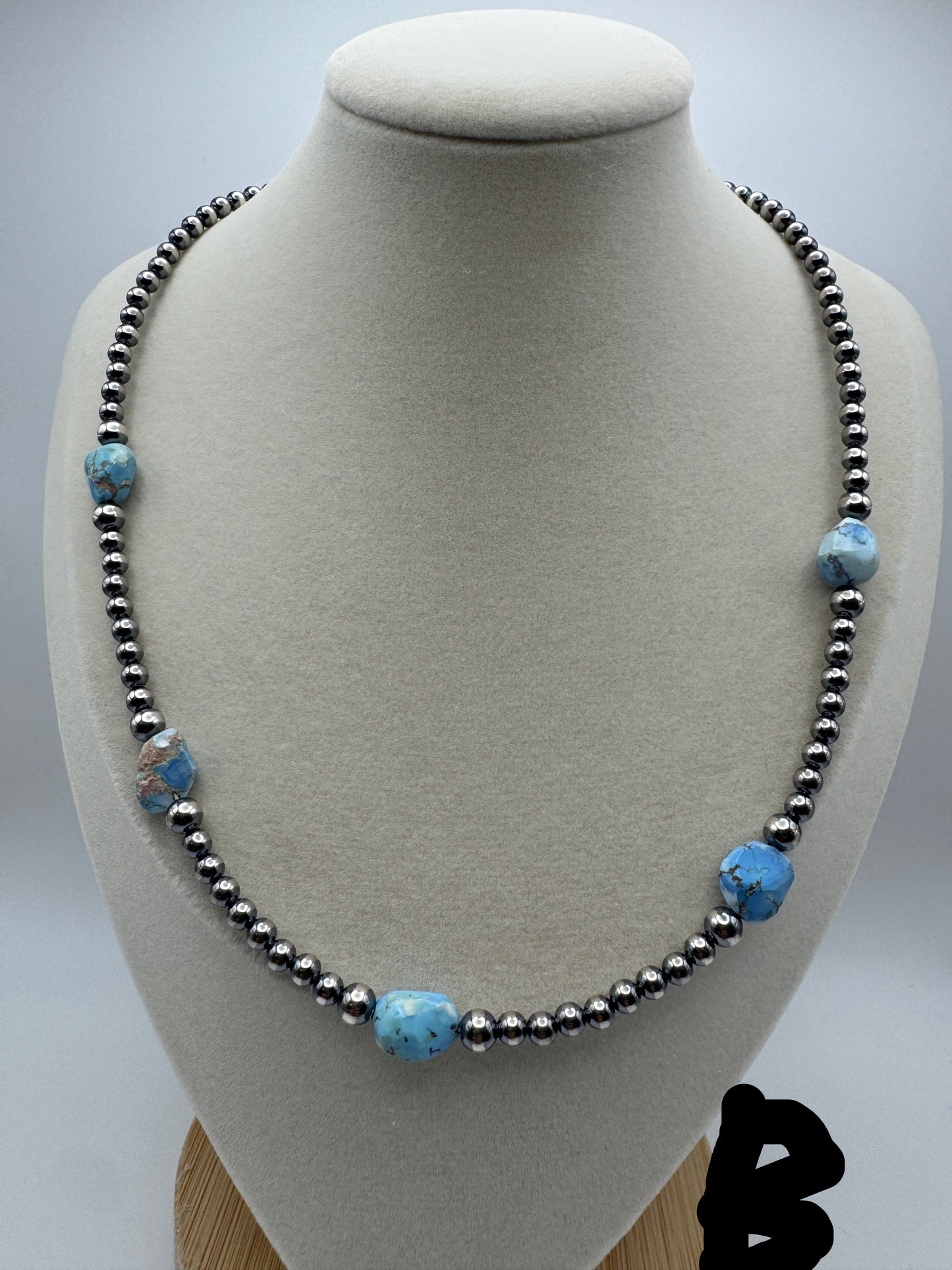 16" -18” Golden Hills Turquoise and Sterling Pearl Necklace - West Spork Mercantile