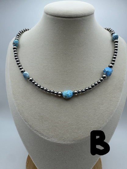 16" -18” Golden Hills Turquoise and Sterling Pearl Necklace - West Spork Mercantile