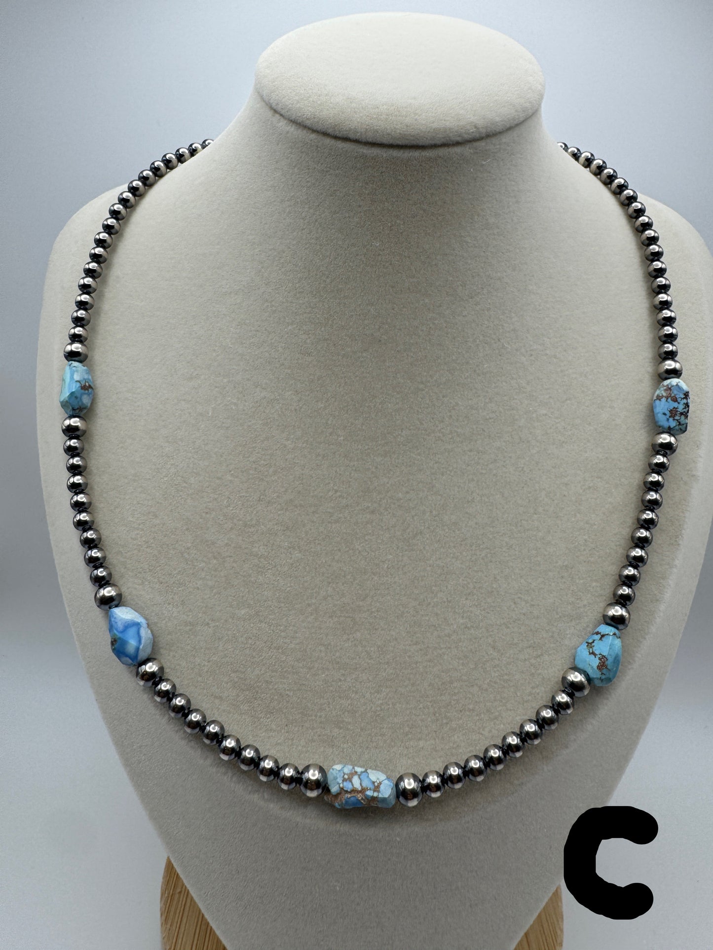 16" -18” Golden Hills Turquoise and Sterling Pearl Necklace - West Spork Mercantile