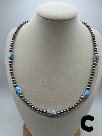 16" -18” Golden Hills Turquoise and Sterling Pearl Necklace - West Spork Mercantile