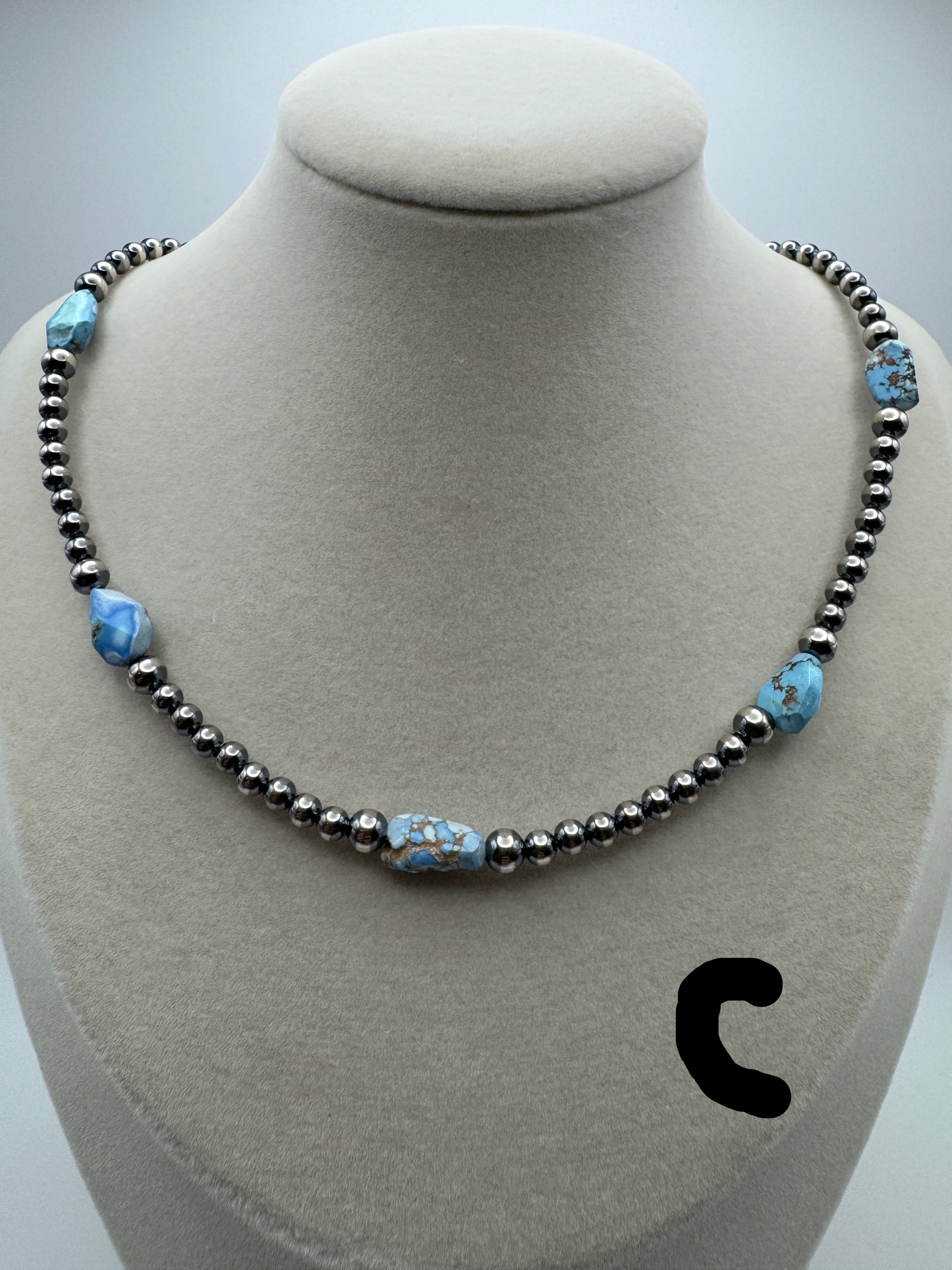 16" -18” Golden Hills Turquoise and Sterling Pearl Necklace - West Spork Mercantile