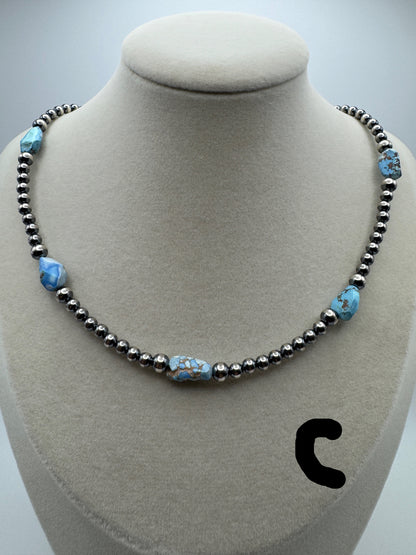 16" -18” Golden Hills Turquoise and Sterling Pearl Necklace - West Spork Mercantile