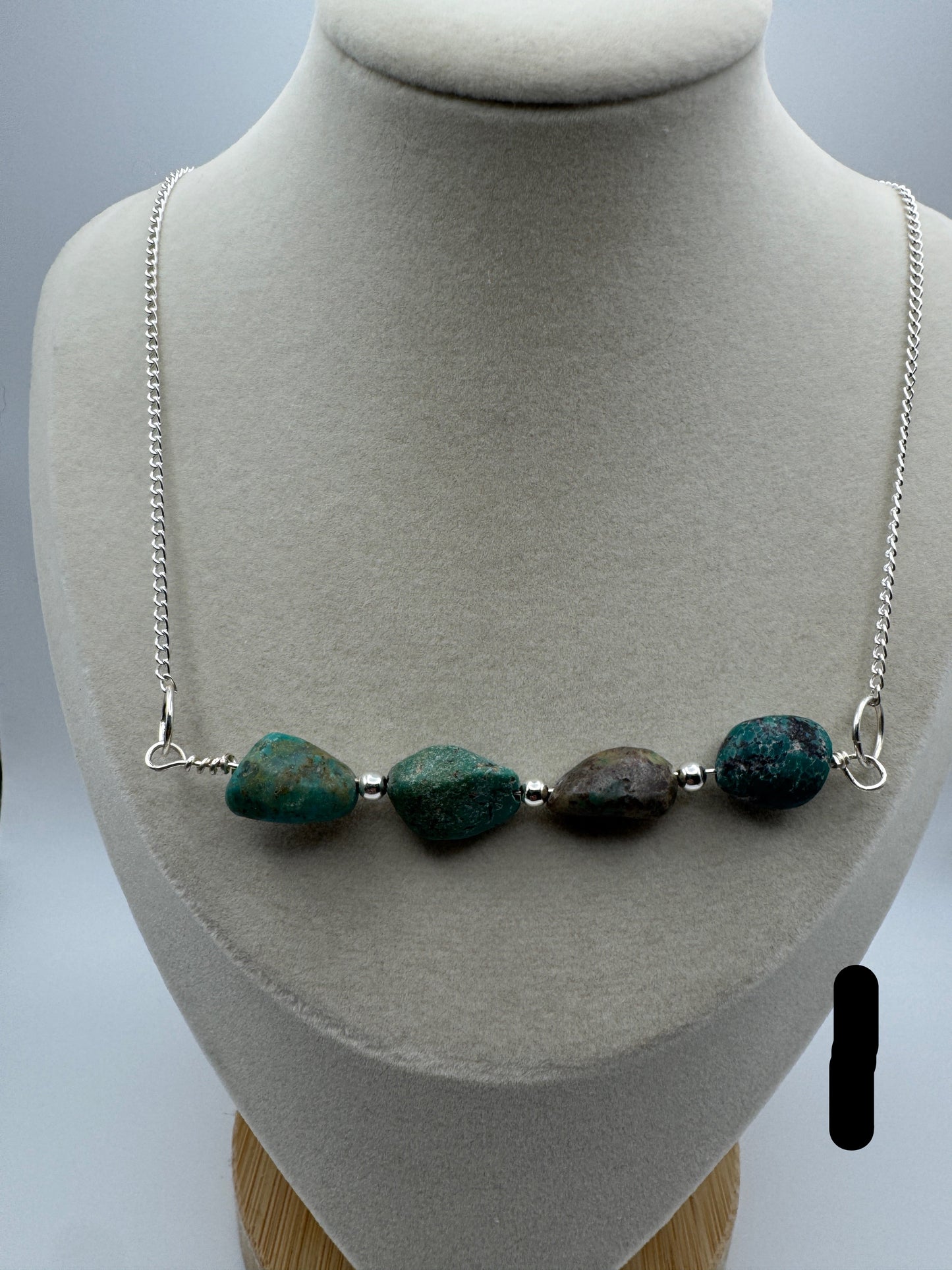 Turquoise Nugget Bar Necklace — Sporkhand Made | Sterling Plated Beads + Chain | 18” - West Spork Mercantile