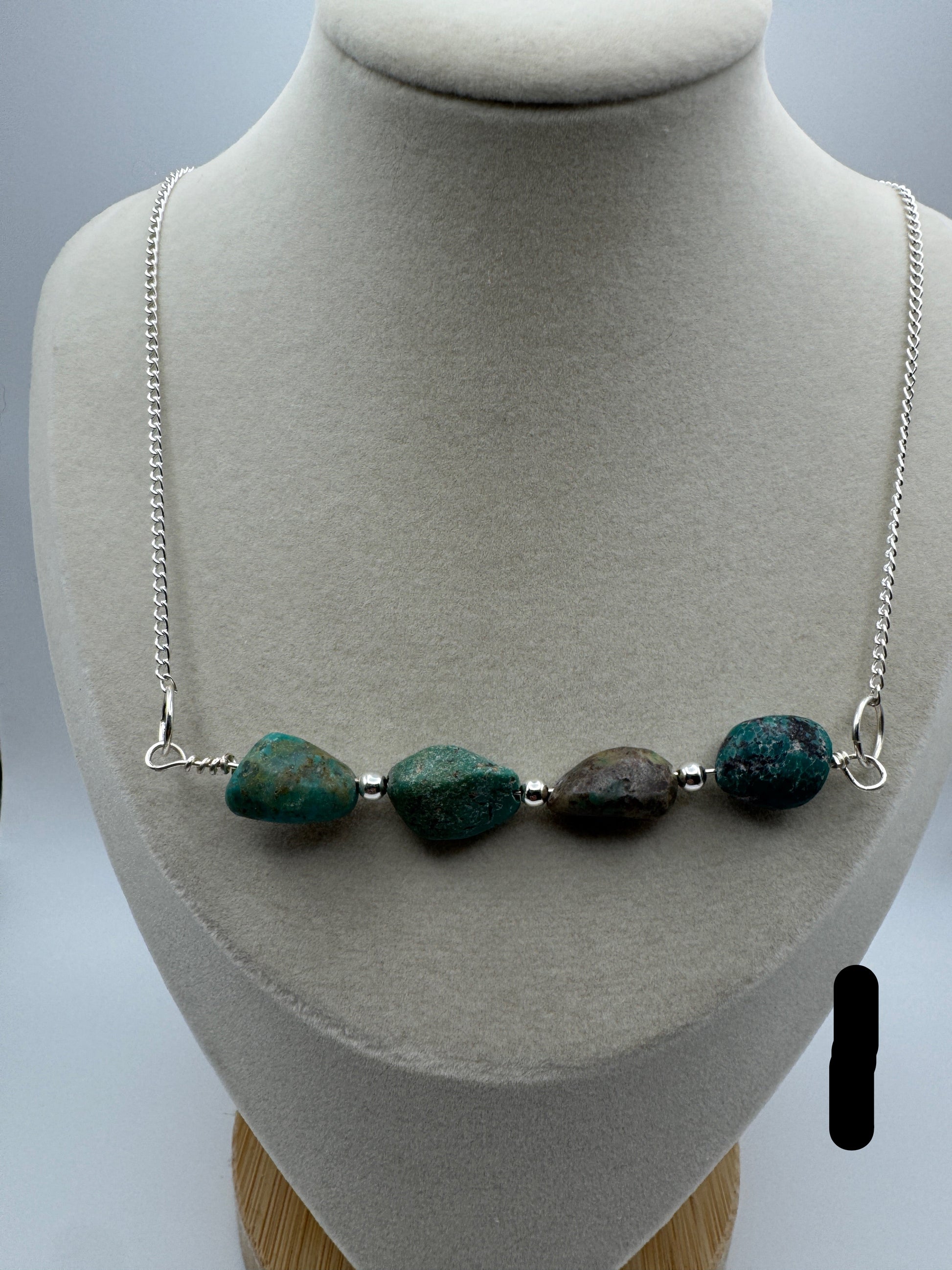 Turquoise Nugget Bar Necklace — Sporkhand Made | Sterling Plated Beads + Chain | 18” - West Spork Mercantile