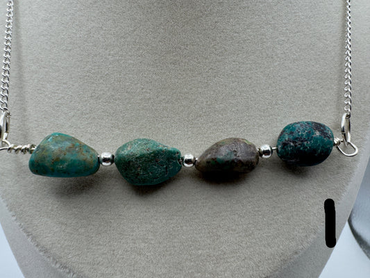 Turquoise Nugget Bar Necklace — Sporkhand Made | Sterling Plated Beads + Chain | 18” - West Spork Mercantile