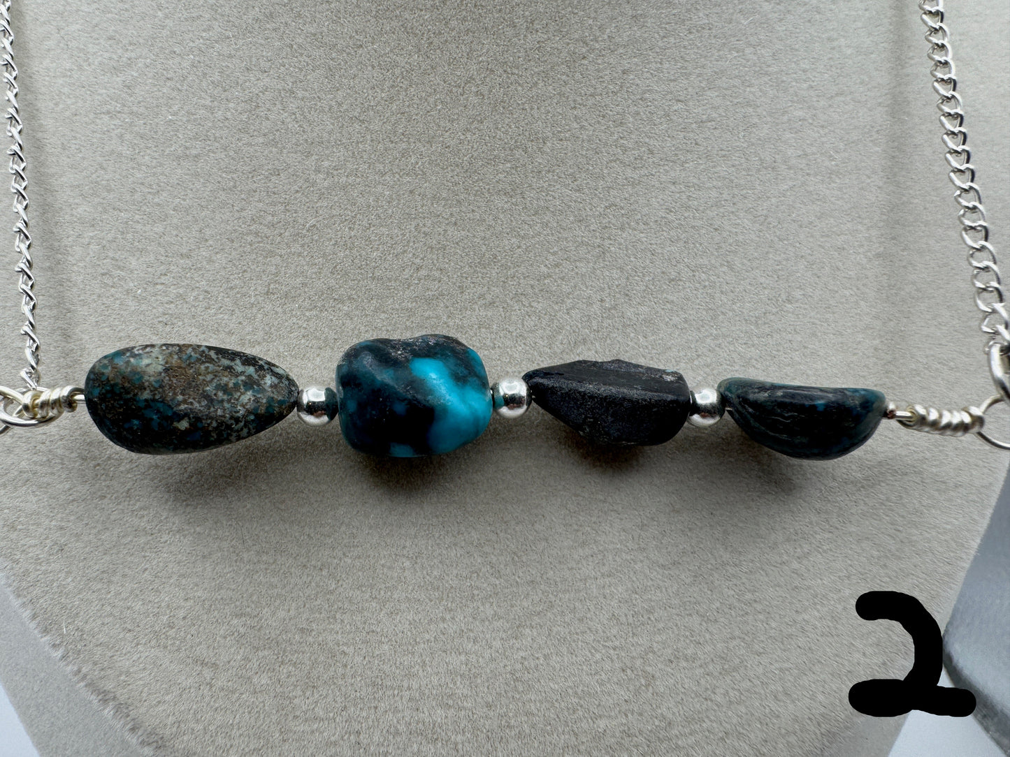 Turquoise Nugget Bar Necklace — Sporkhand Made | Sterling Plated Beads + Chain | 18” - West Spork Mercantile