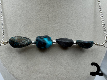 Turquoise Nugget Bar Necklace — Sporkhand Made | Sterling Plated Beads + Chain | 18” - West Spork Mercantile