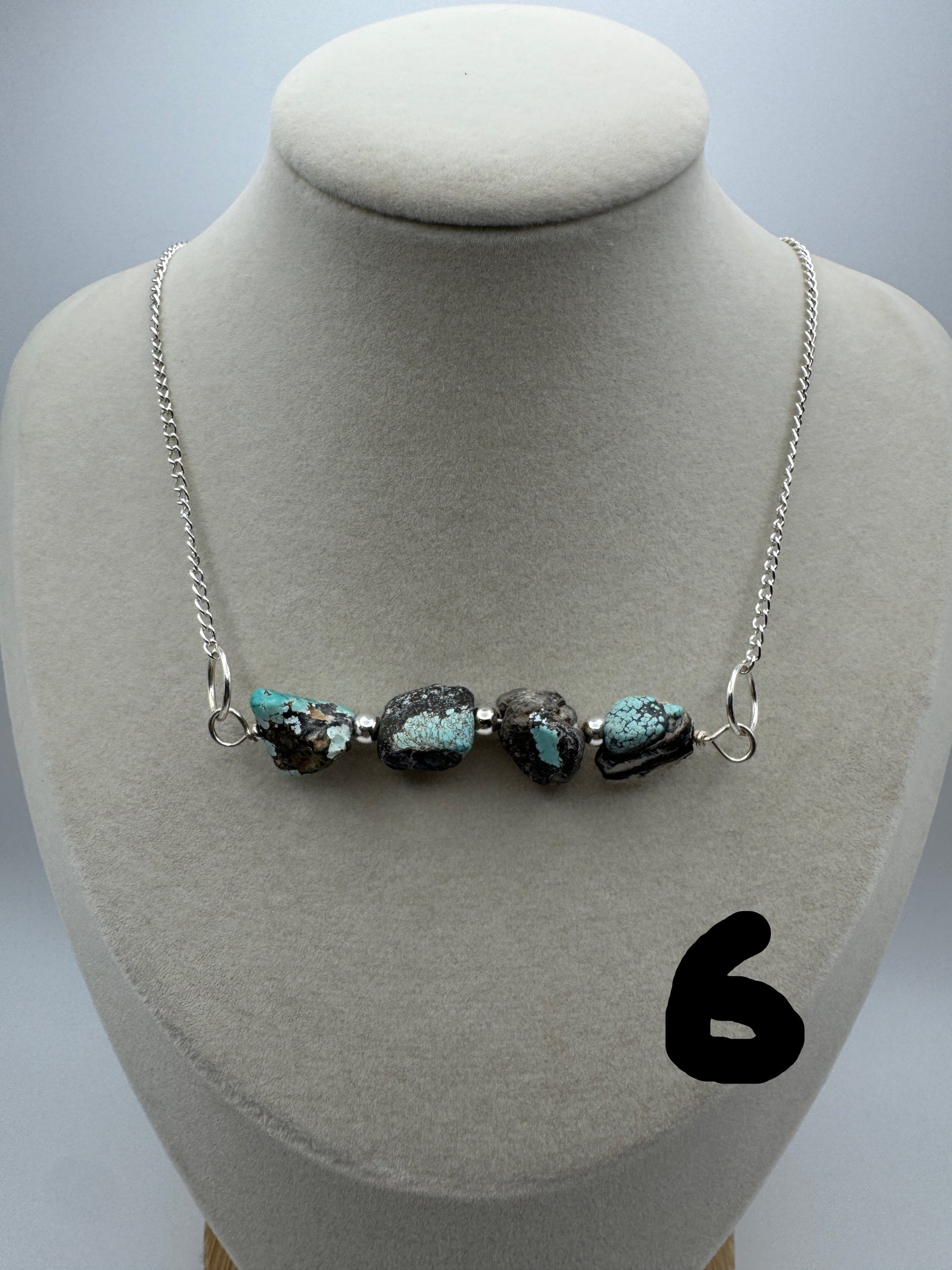 Turquoise Nugget Bar Necklace — Sporkhand Made | Sterling Plated Beads + Chain | 18” - West Spork Mercantile