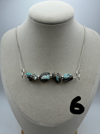 Turquoise Nugget Bar Necklace — Sporkhand Made | Sterling Plated Beads + Chain | 18” - West Spork Mercantile