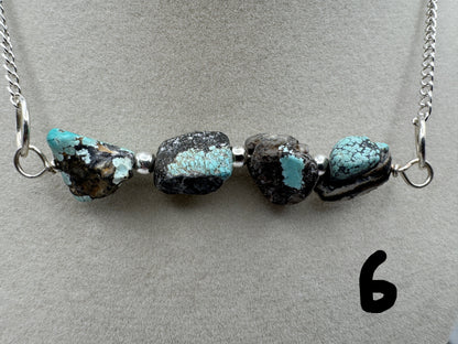Turquoise Nugget Bar Necklace — Sporkhand Made | Sterling Plated Beads + Chain | 18” - West Spork Mercantile