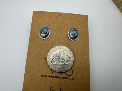 Petite Sterling and Turquoise Concho Studs - West Spork Mercantile
